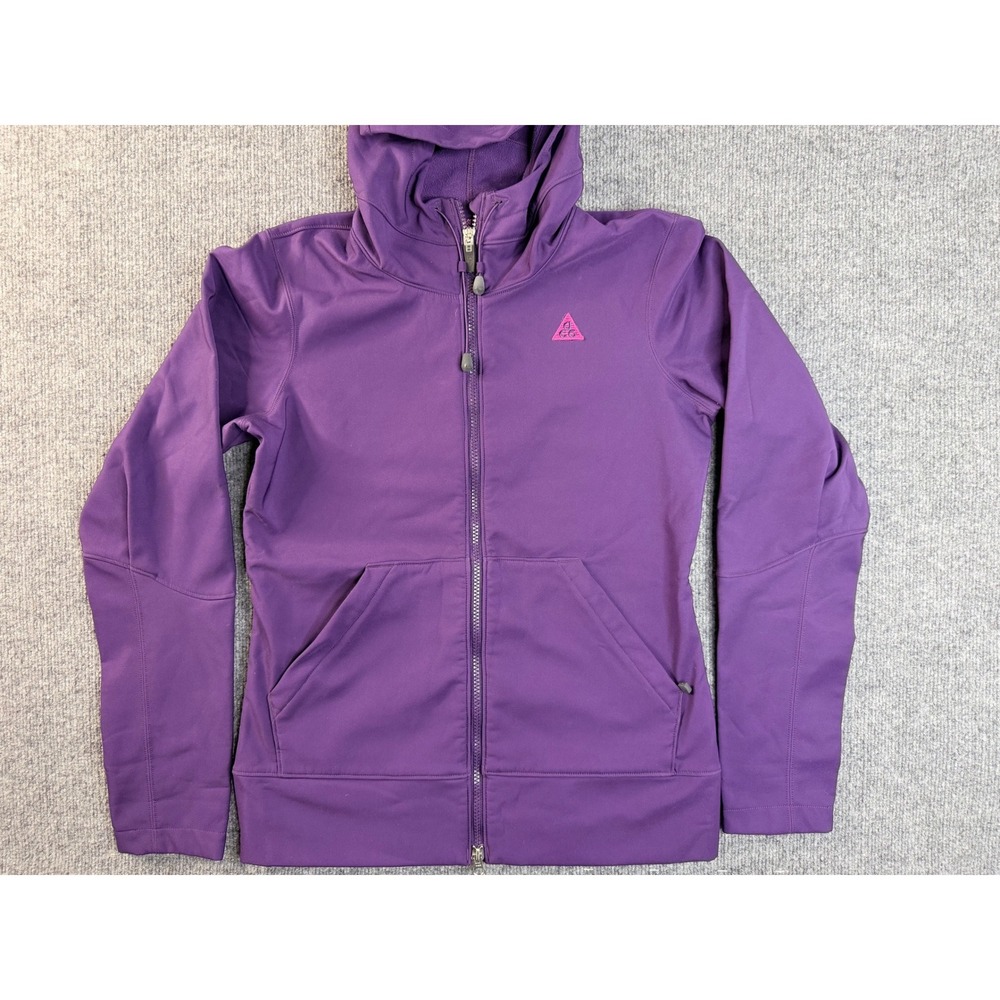 Nike ACG Purple Softshell Hoodie Jacket Womens Small Full Zip Fleece Lined Hikin - Picture 3 of 13